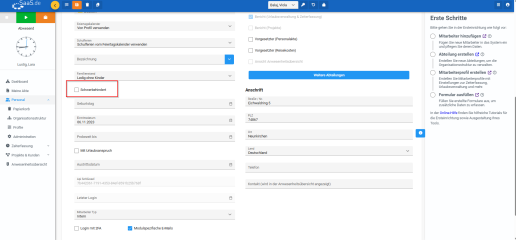 Holiday management settings for severe disability in SaaS.de