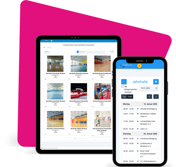 Digitales Buchungssystem von SaaS.de zur Raum- und Hallenverwaltung auf Tablet und Smartphone